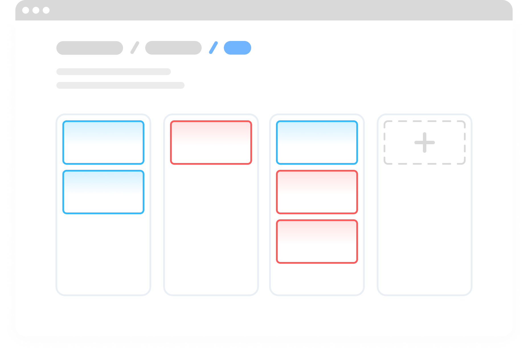 Vereinfachtes UI eines Kanban Boards.